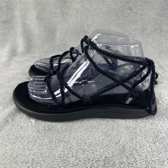 Teva Sandals Twisted Rope Wrap Around Ankle Women Size 8 Black Rare - Picture 2 of 9
